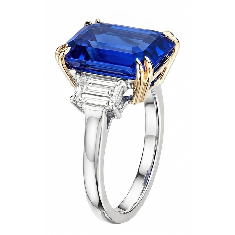 Bague Saphir Bleu 8 Carats Et Diamants Naturels Extraits des Mines ( et non cultivés en laboratoire )