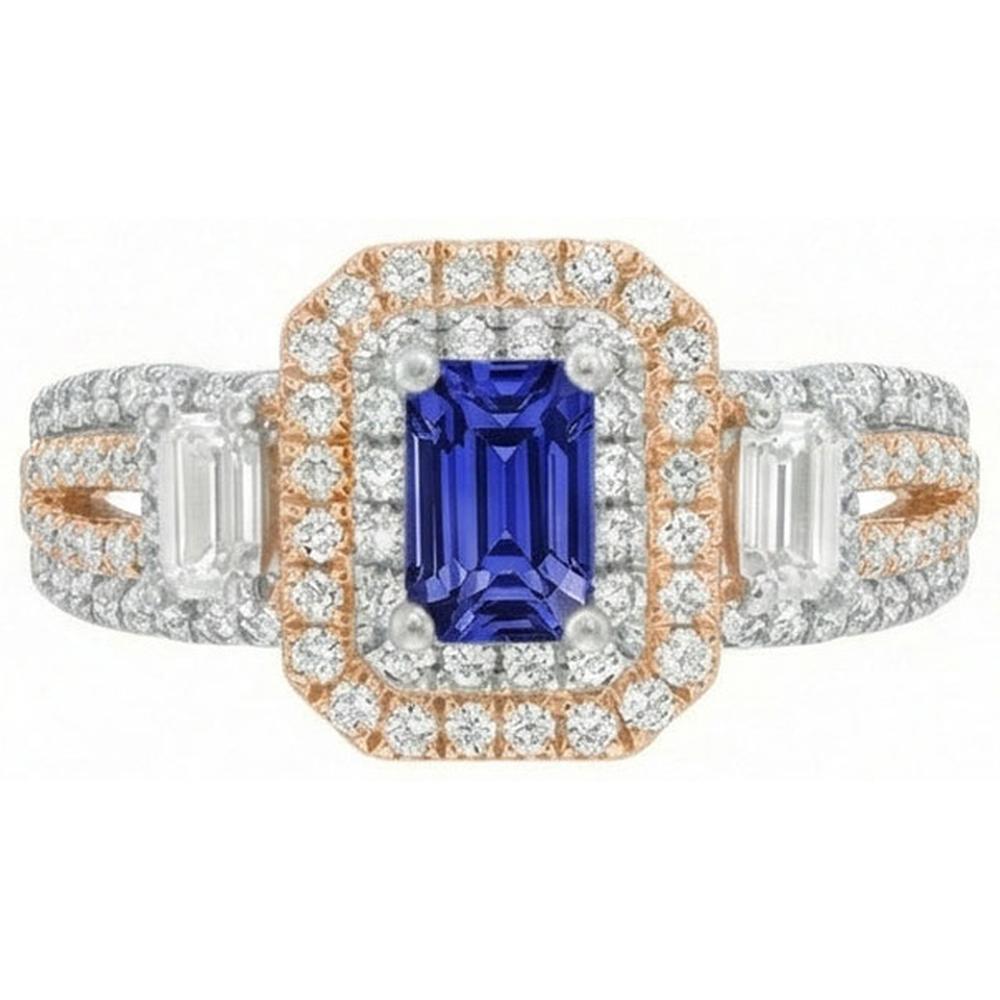 naturel round saphir 4carats bague sur blanc