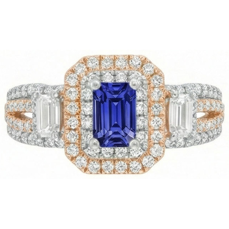 naturel round saphir 4carats bague sur blanc