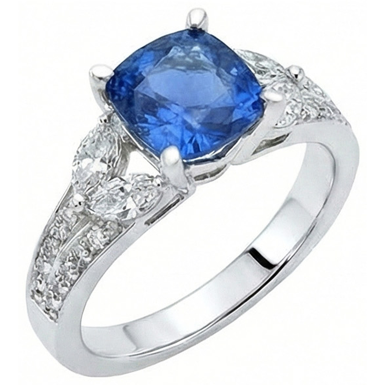 Bague Saphir Bleu Ceylan 5.10 Ct Et Diamants Naturels Extraits des Mines ( et non cultivés en laboratoire ) Or Blanc 14K