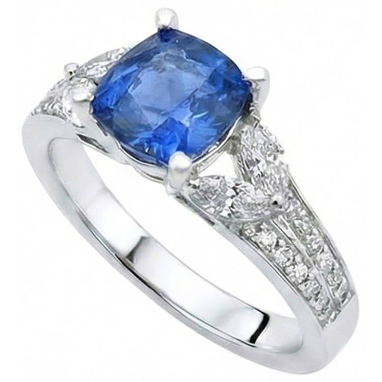 Bague Saphir Bleu Ceylan 5.10 Ct Et Diamants Naturels Extraits des Mines ( et non cultivés en laboratoire ) Or Blanc 14K