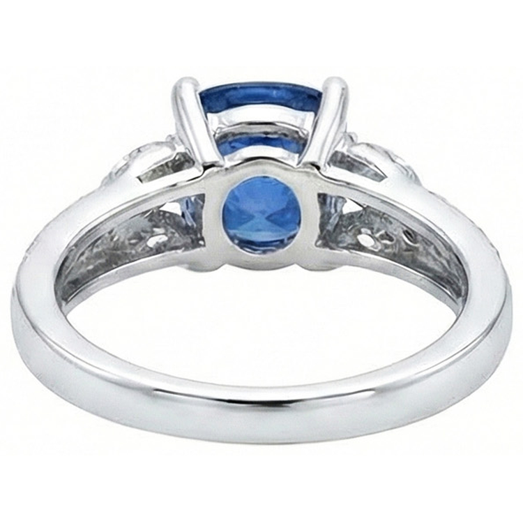 Bague Saphir Bleu Ceylan 5.10 Ct Et Diamants Naturels Extraits des Mines ( et non cultivés en laboratoire ) Or Blanc 14K