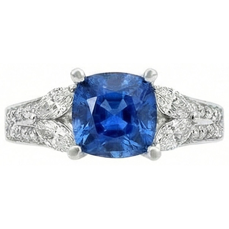 Bague Saphir Bleu Ceylan 5.10 Ct Et Diamants Naturels Extraits des Mines ( et non cultivés en laboratoire ) Or Blanc 14K