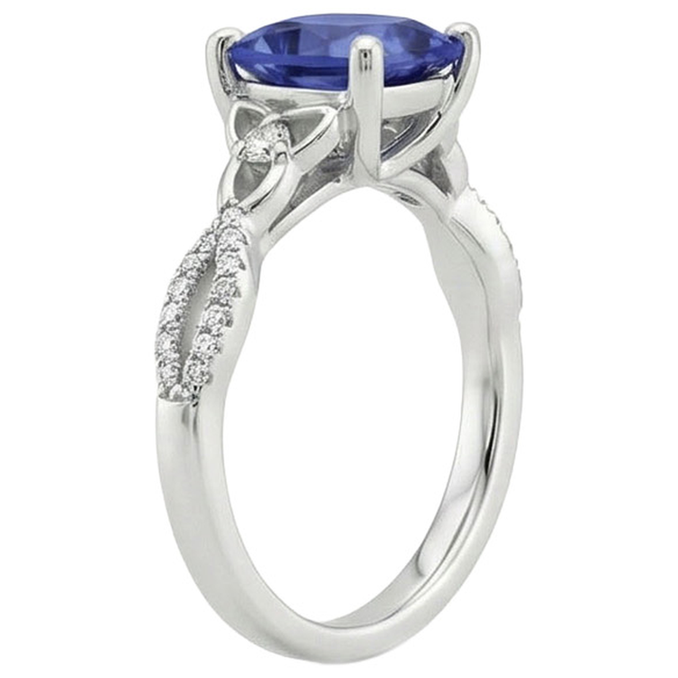 Bague Saphir Bleu Ceylan Coussin Et Pierres Précieuses Diamant Naturels Extraits des Mines ( et non cultivés en laboratoire ) 3.25 Carats