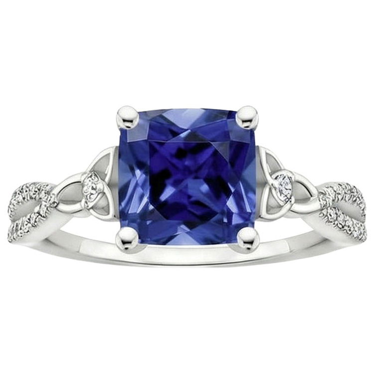 Bague Saphir Bleu Ceylan Coussin Et Pierres Précieuses Diamant Naturels Extraits des Mines ( et non cultivés en laboratoire ) 3.25 Carats