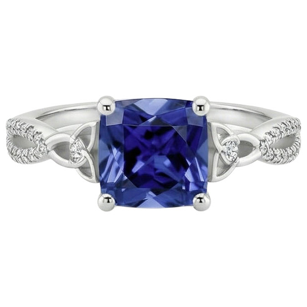 Bague Saphir Bleu Ceylan Coussin Et Pierres Précieuses Diamant Naturels Extraits des Mines ( et non cultivés en laboratoire ) 3.25 Carats