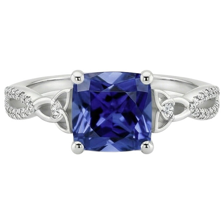 Bague Saphir Bleu Ceylan Coussin Et Pierres Précieuses Diamant Naturels Extraits des Mines ( et non cultivés en laboratoire ) 3.25 Carats