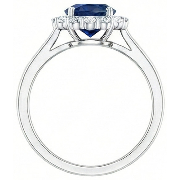 Bague Saphir Bleu Ceylan Diamant Naturels Extraits des Mines ( et non cultivés en laboratoire ) Rond 2.45 Carats Or Blanc 14K