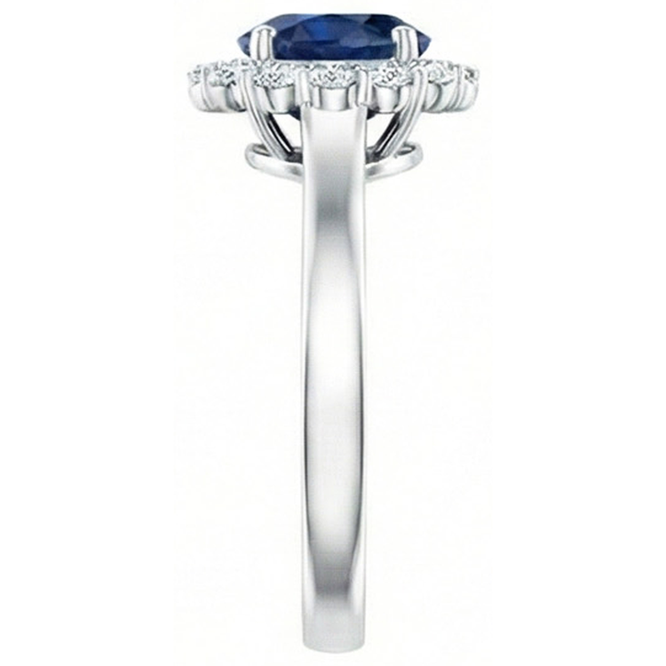 Bague Saphir Bleu Ceylan Diamant Naturels Extraits des Mines ( et non cultivés en laboratoire ) Rond 2.45 Carats Or Blanc 14K