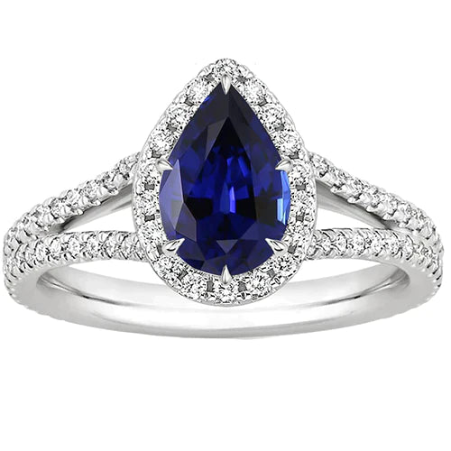 Bague Saphir Bleu Ceylan Halo