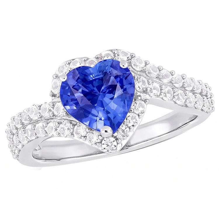 Bague Saphir Bleu Clair Halo Coeur 4.50 Carats Bijoux Double Tige