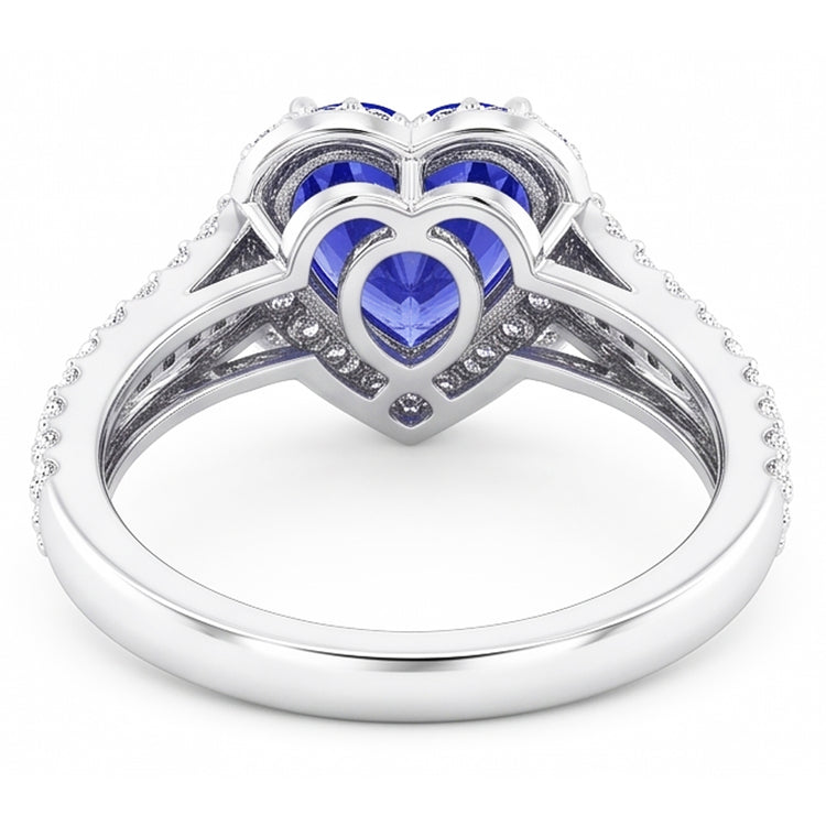 Bague Saphir Bleu Clair Halo Coeur 4.50 Carats Bijoux Double Tige