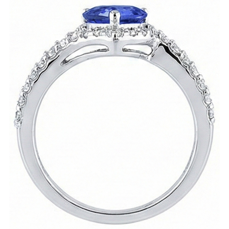 Bague Saphir Bleu Clair Halo Heart Double Tige Diamants 4 Carats