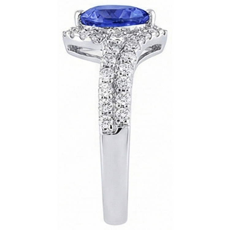 Bague Saphir Bleu Clair Halo Heart Double Tige Diamants 4 Carats