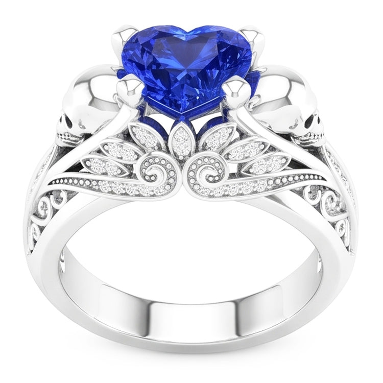 Bague Saphir Bleu Coeur Pierres Précieuses Style Antique Diamants 2 Carats