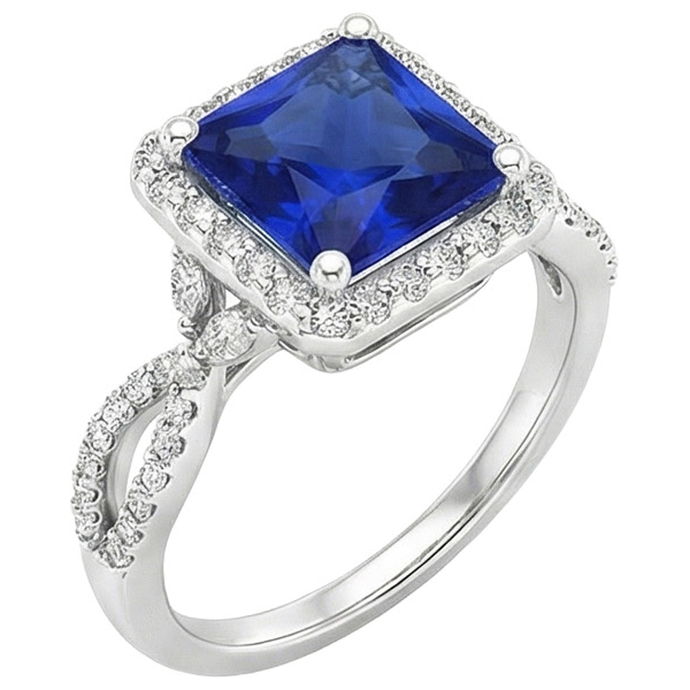 Bague Saphir Bleu Créateur Carré