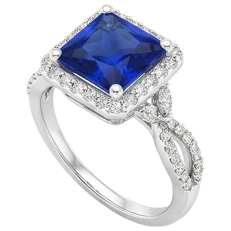 Bague Saphir Bleu Créateur Carré