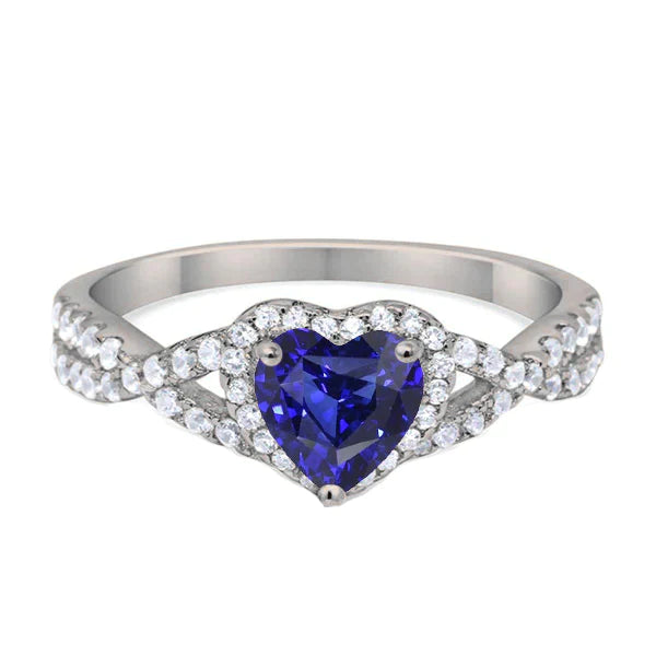 Bague Saphir Bleu De Ceylan Taille Coeur