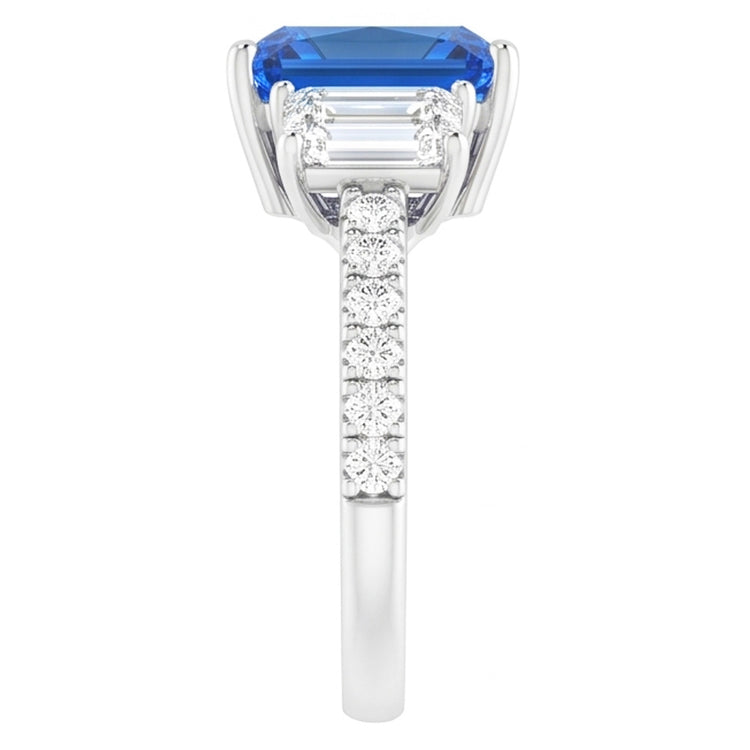 Bague Saphir Bleu Diamant Scintillant 3.50 Carats Pierres Émeraude Rondes