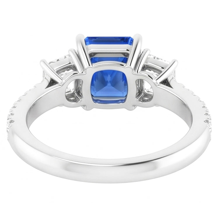 Bague Saphir Bleu Diamant Scintillant 3.50 Carats Pierres Émeraude Rondes