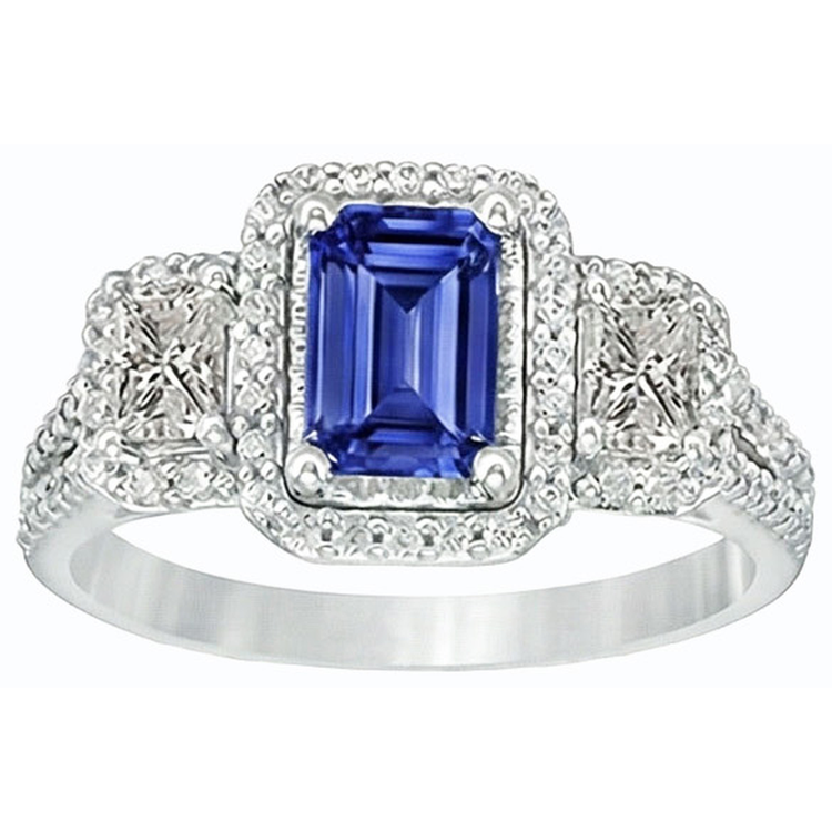 naturel round saphir 3.50carats bague vue de profil