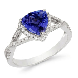 Bague Saphir Bleu Et Diamants Naturels Extraits des Mines ( et non cultivés en laboratoire ) 3.66 Carats Or Blanc 14K