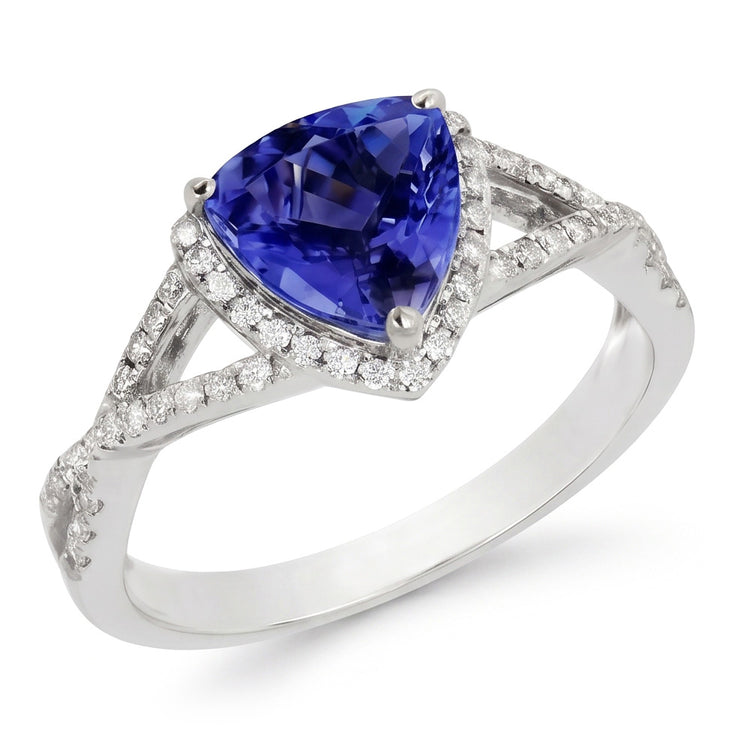 Bague Saphir Bleu Et Diamants Naturels Extraits des Mines ( et non cultivés en laboratoire ) 3.66 Carats Or Blanc 14K