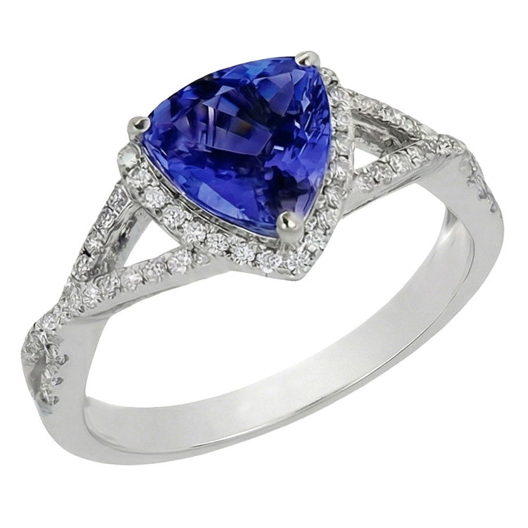 Bague Saphir Bleu Et Diamants Naturels Extraits des Mines ( et non cultivés en laboratoire ) 3.66 Carats Or Blanc 14K