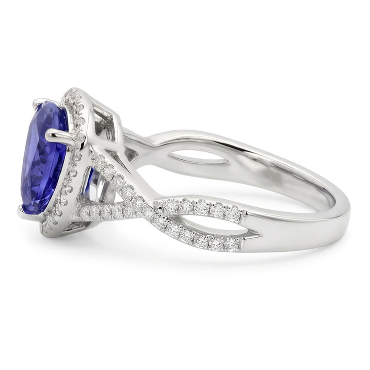 Bague Saphir Bleu Et Diamants Naturels Extraits des Mines ( et non cultivés en laboratoire ) 3.66 Carats Or Blanc 14K