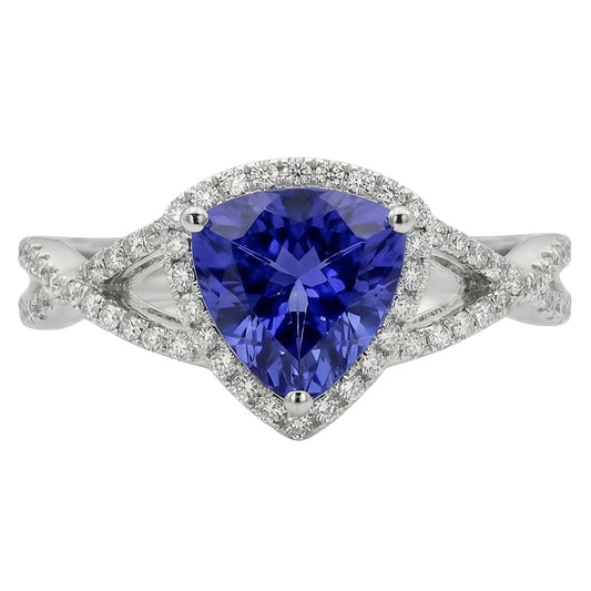 Bague Saphir Bleu Et Diamants Naturels Extraits des Mines ( et non cultivés en laboratoire ) 3.66 Carats Or Blanc 14K