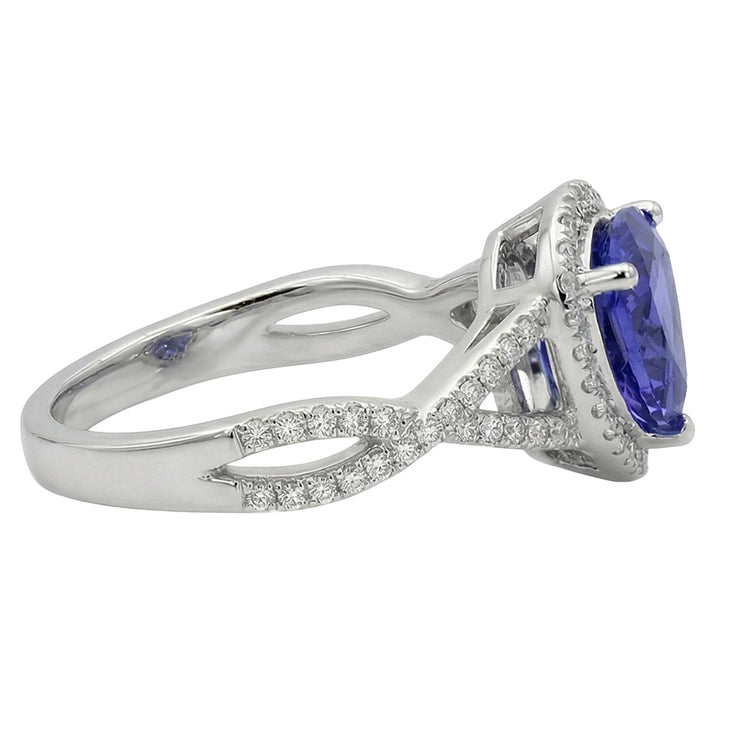 Bague Saphir Bleu Et Diamants Naturels Extraits des Mines ( et non cultivés en laboratoire ) 3.66 Carats Or Blanc 14K