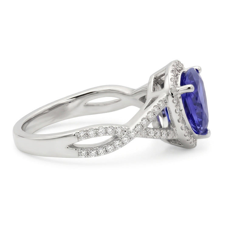 Bague Saphir Bleu Et Diamants Naturels Extraits des Mines ( et non cultivés en laboratoire ) 3.66 Carats Or Blanc 14K