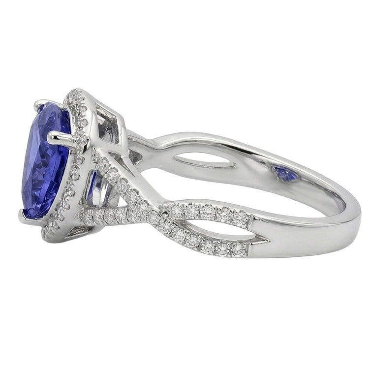 Bague Saphir Bleu Et Diamants Naturels Extraits des Mines ( et non cultivés en laboratoire ) 3.66 Carats Or Blanc 14K