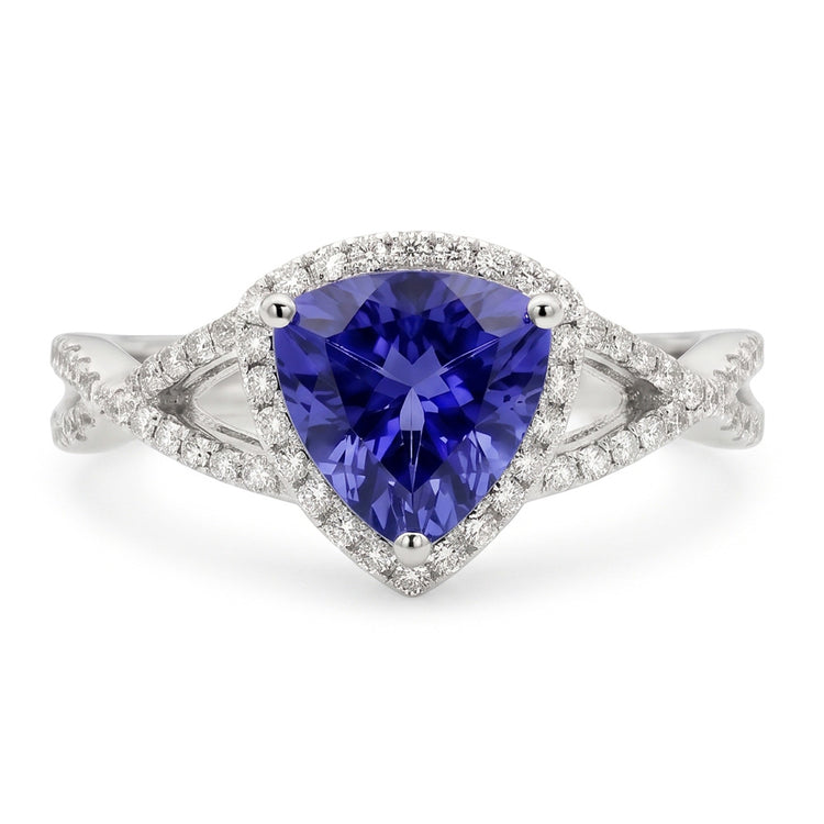 Bague Saphir Bleu Et Diamants Naturels Extraits des Mines ( et non cultivés en laboratoire ) 3.66 Carats Or Blanc 14K