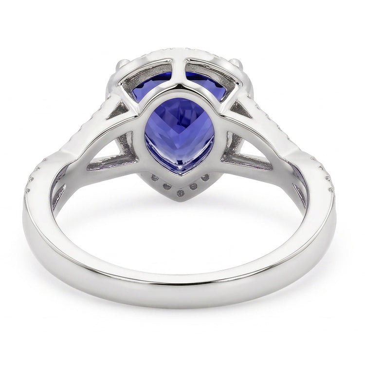 Bague Saphir Bleu Et Diamants Naturels Extraits des Mines ( et non cultivés en laboratoire ) 3.66 Carats Or Blanc 14K