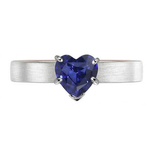 Bague Saphir Bleu Foncé Coeur Solitaire Bicolore 1.50 Carats
