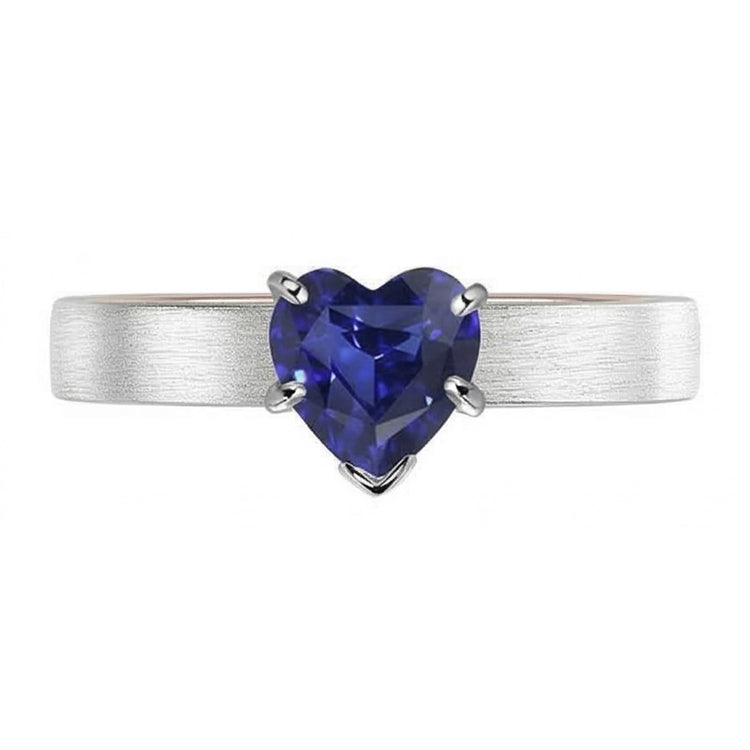 Bague Saphir Bleu Foncé Coeur Solitaire Bicolore 1.50 Carats