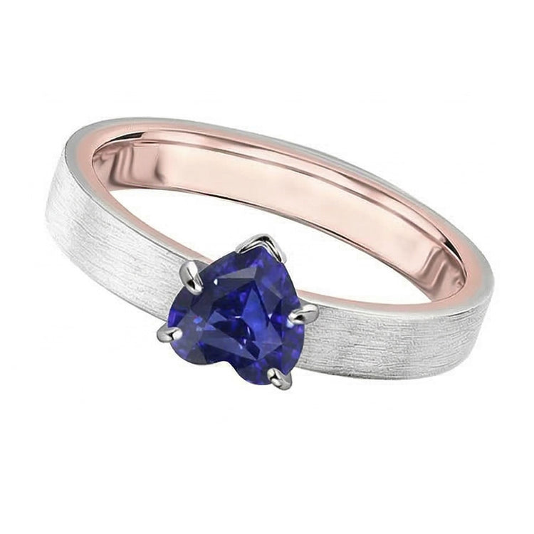 Bague Saphir Bleu Foncé Coeur Solitaire Bicolore 1.50 Carats