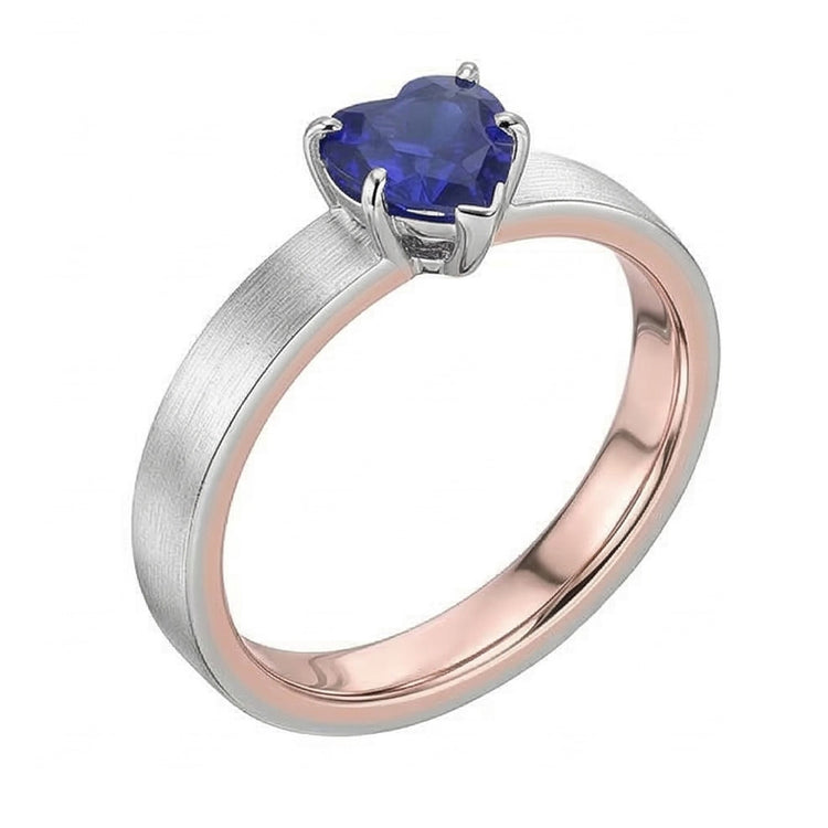 Bague Saphir Bleu Foncé Coeur Solitaire Bicolore 1.50 Carats