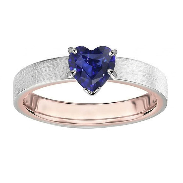 Bague Saphir Bleu Foncé Coeur Solitaire Bicolore 1.50 Carats