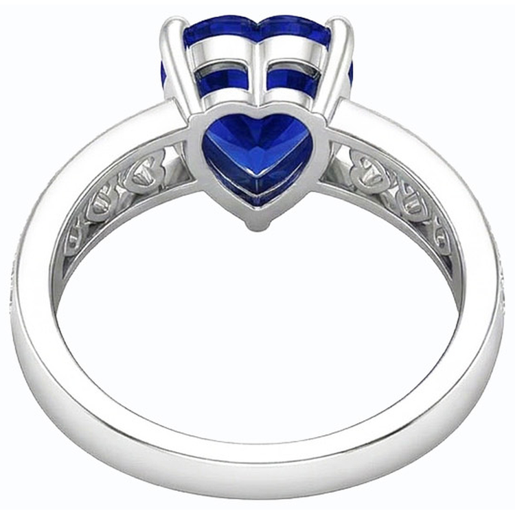 Bague Saphir Bleu Foncé En Forme De Coeur Diamant Or Blanc 2 Carats