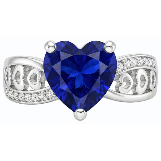 Bague Saphir Bleu Foncé En Forme De Coeur Diamant Or Blanc 2 Carats