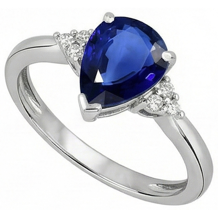 Bague Saphir Bleu Foncé Poire Pierres Précieuses & Diamants 2.50 Carats