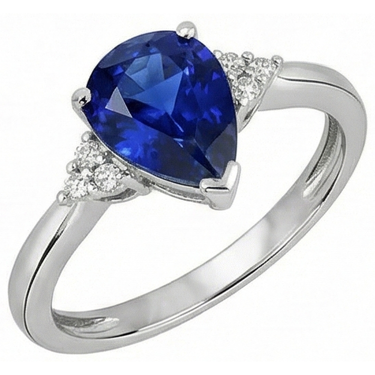 Bague Saphir Bleu Foncé Poire Pierres Précieuses & Diamants 2.50 Carats
