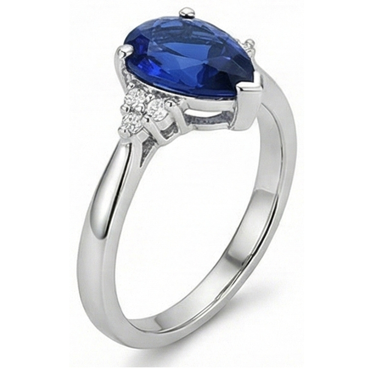 Bague Saphir Bleu Foncé Poire Pierres Précieuses & Diamants 2.50 Carats