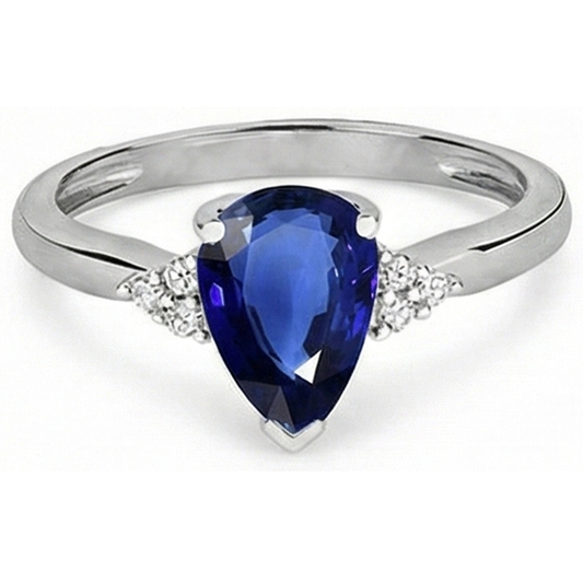Bague Saphir Bleu Foncé Poire Pierres Précieuses & Diamants 2.50 Carats