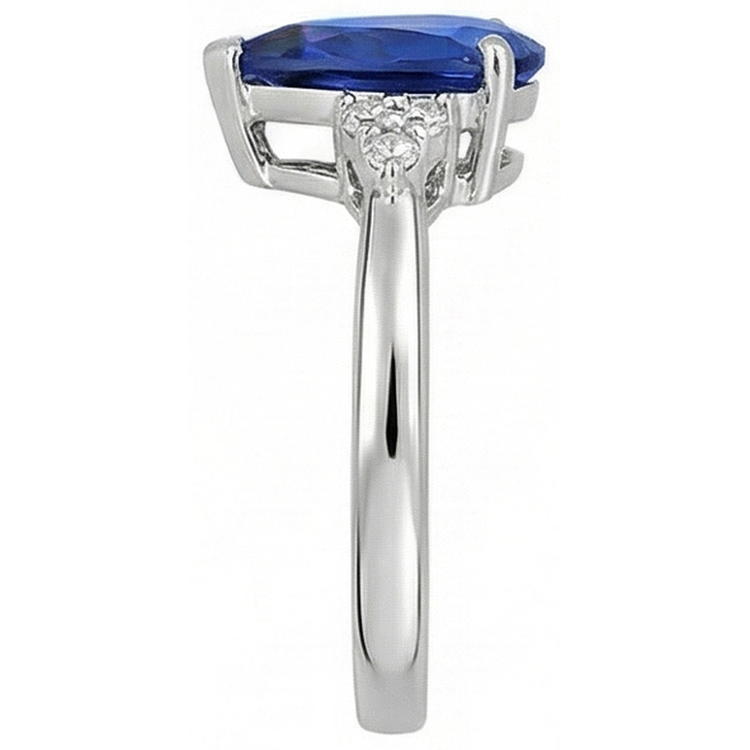 Bague Saphir Bleu Foncé Poire Pierres Précieuses & Diamants 2.50 Carats