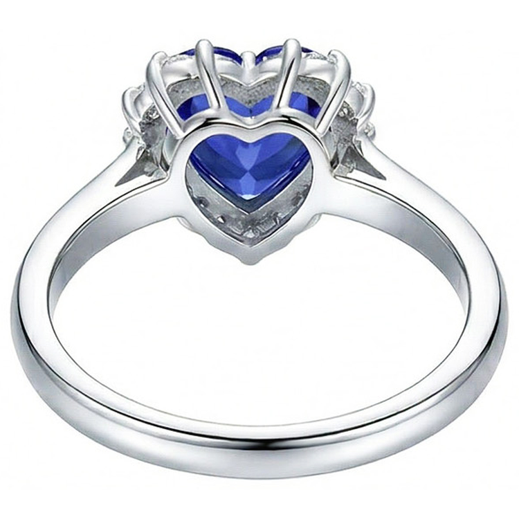 Bague Saphir Bleu Naturel Halo Style Étoile Diamants 2.50 Carats