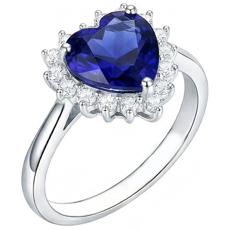 Bague Saphir Bleu Naturel Halo Style Étoile Diamants 2.50 Carats