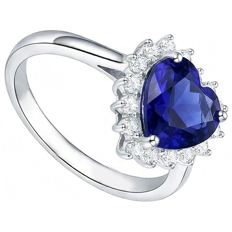 Bague Saphir Bleu Naturel Halo Style Étoile Diamants 2.50 Carats